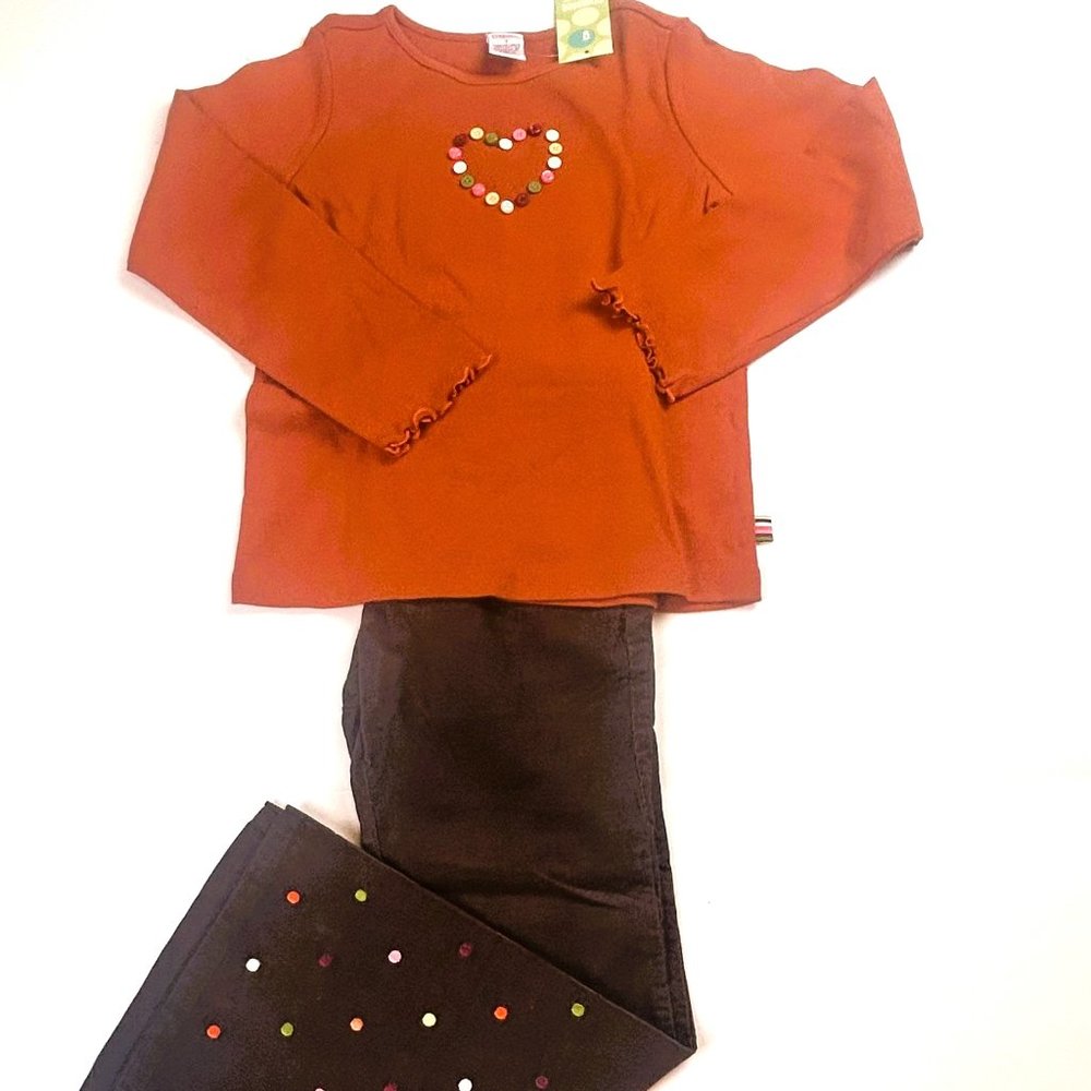 NWT Gymboree Girl Polka Dot Hem Corduroy Pant & Heart Tee Size 7